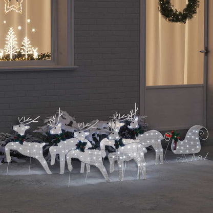 Christmas Reindeer with sleigh 60 LEDs Warm White Silver fabric 7