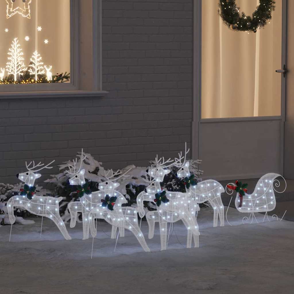 Christmas Reindeer with sleigh 60 LEDs Warm White White fabric 7
