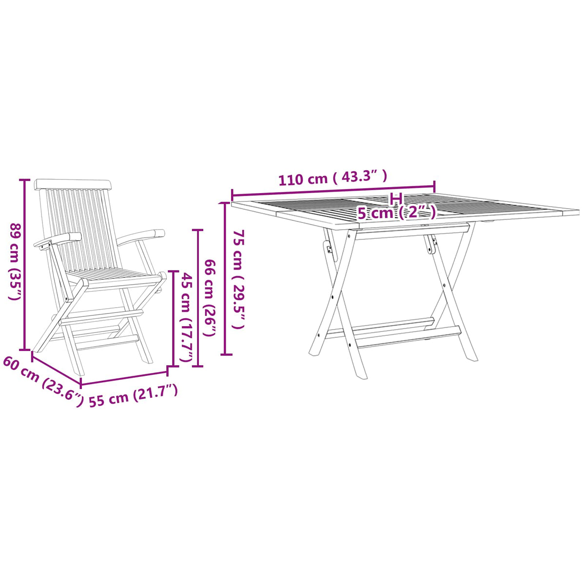 Garden Bistro Set 3 pcs Natural Solid Teak Wood Table +4x chair (with armrest)