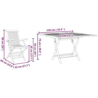 Garden Bistro Set 3 pcs Natural Solid Teak Wood Table +4x chair (with armrest)