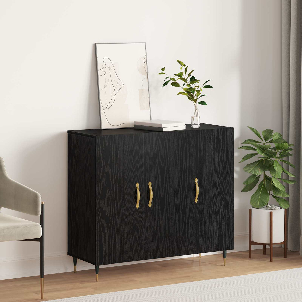 Sideboard 90x34x80 cm Engineered Wood Black oak