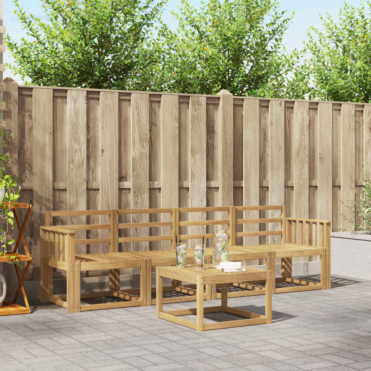 Outdoor Sofa Set 5 pcs 4-Seaters Solid Acacia Wood Vertical slats