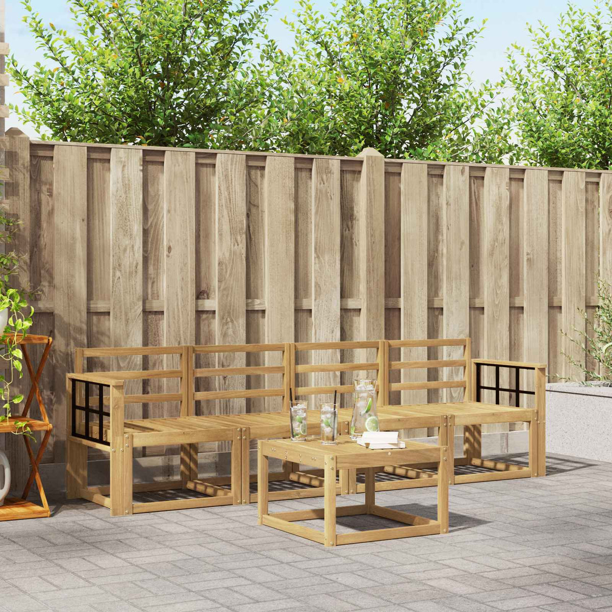 Outdoor Sofa Set 5 pcs 4-Seaters Solid Acacia Wood Grid
