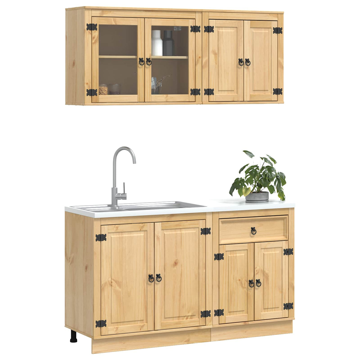 vidaXL Cabinet SKI 4 pcs Honey Brown Solid Pine Wood 3