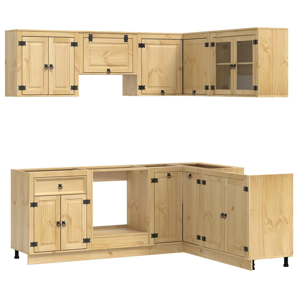 vidaXL Cabinet SKI 8 pcs Honey Brown Solid Pine Wood 2