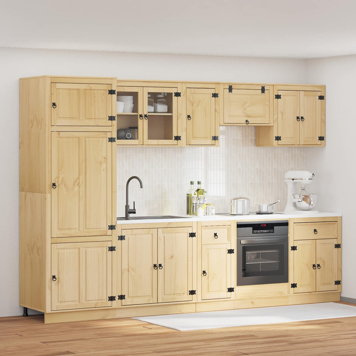 vidaXL Cabinet SKI 9 pcs Honey Brown Solid Pine Wood 1