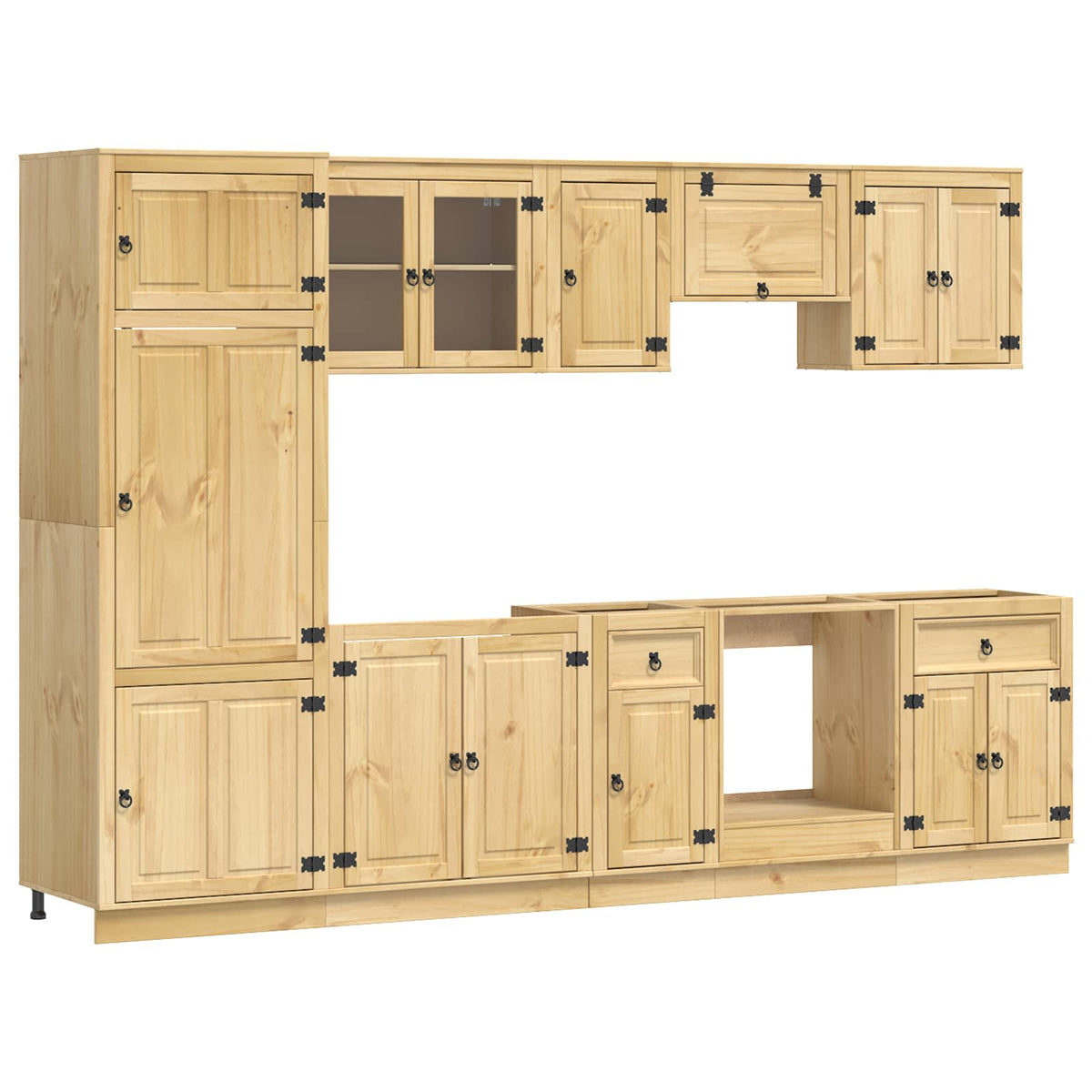 vidaXL Cabinet SKI 9 pcs Honey Brown Solid Pine Wood 2