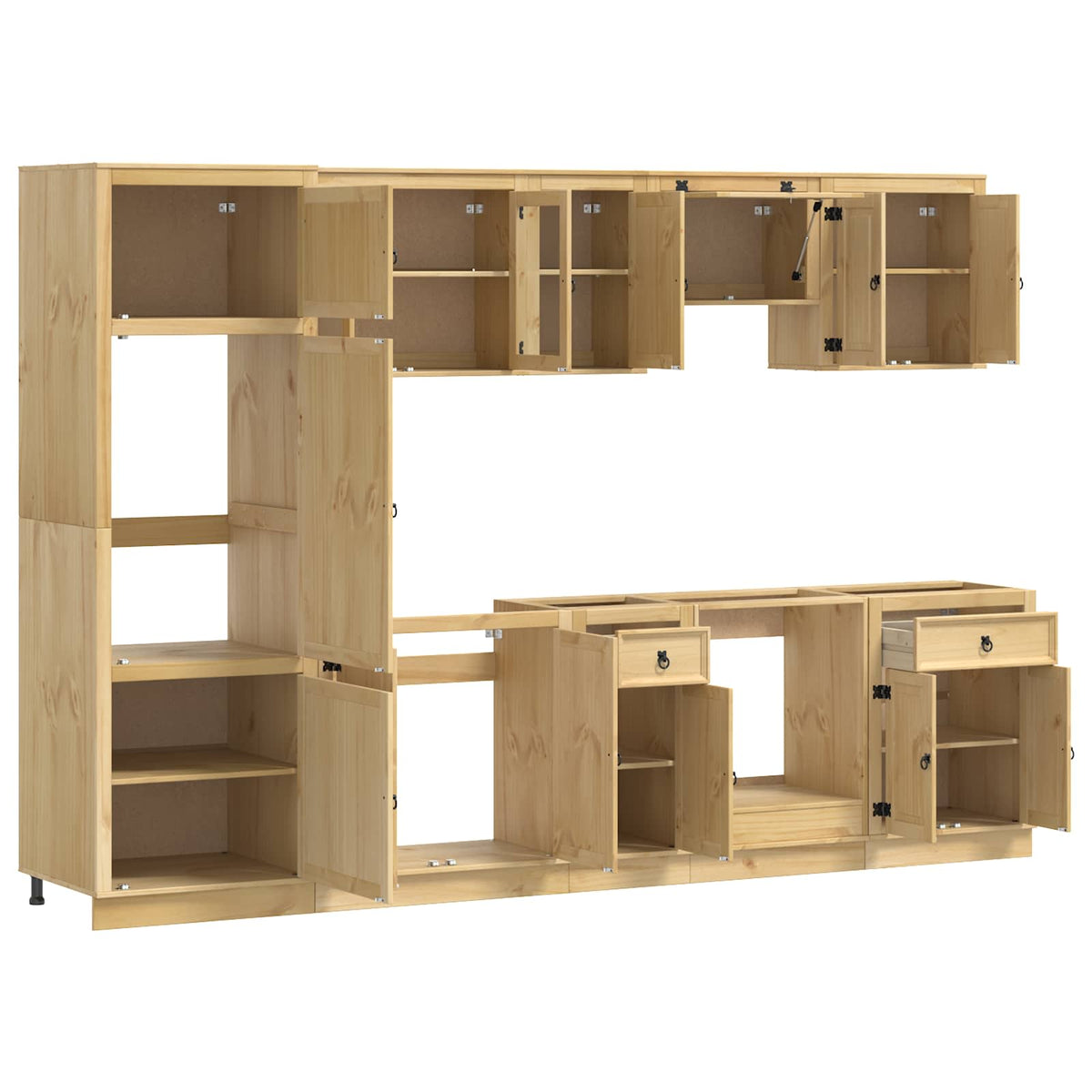 vidaXL Cabinet SKI 9 pcs Honey Brown Solid Pine Wood 5