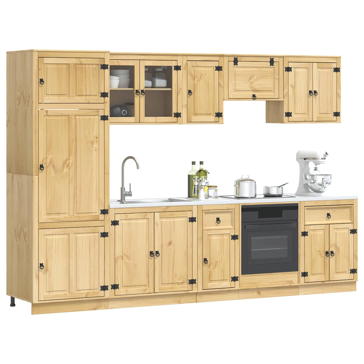 vidaXL Cabinet SKI 9 pcs Honey Brown Solid Pine Wood 3