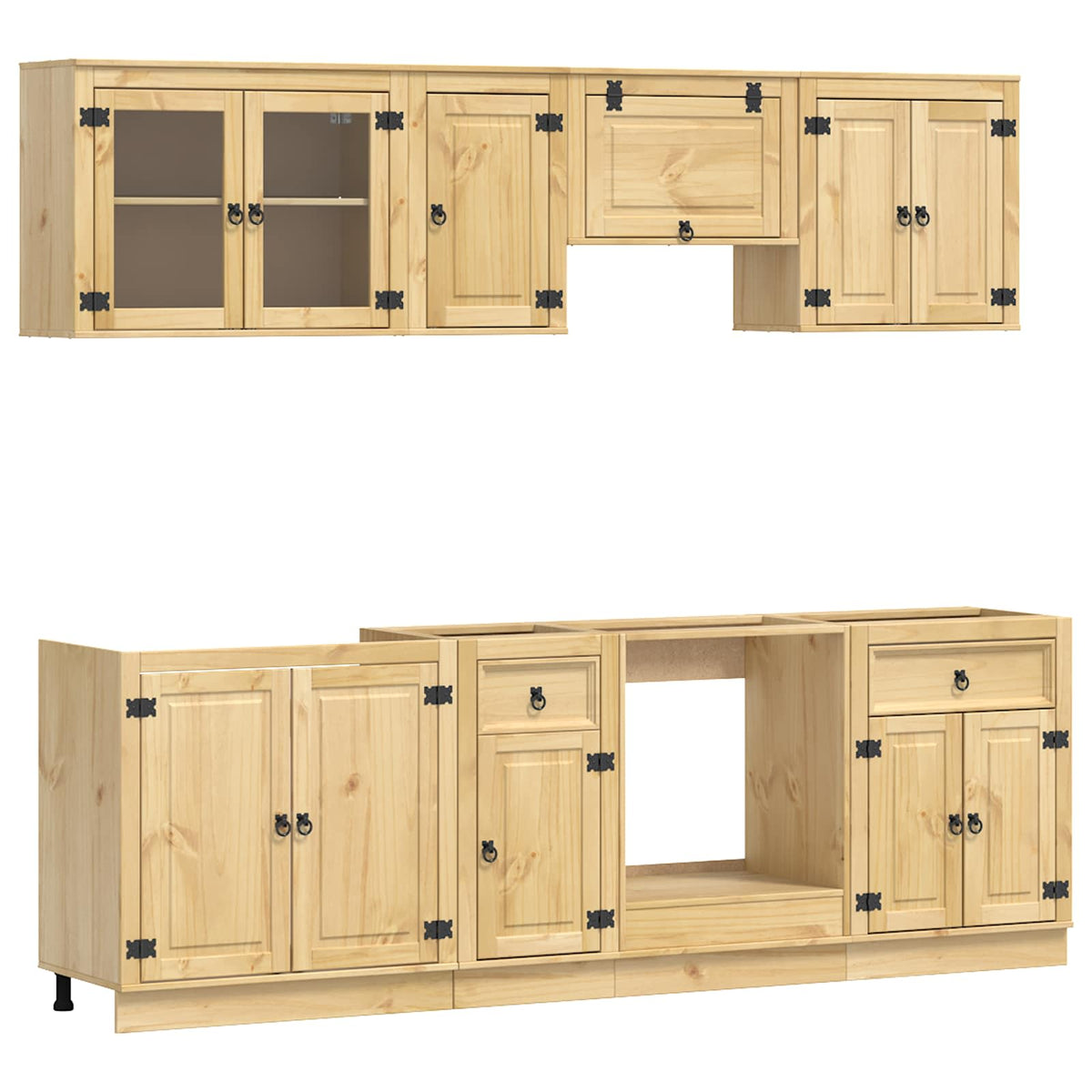 vidaXL Cabinet SKI 8 pcs Honey Brown Solid Pine Wood 2