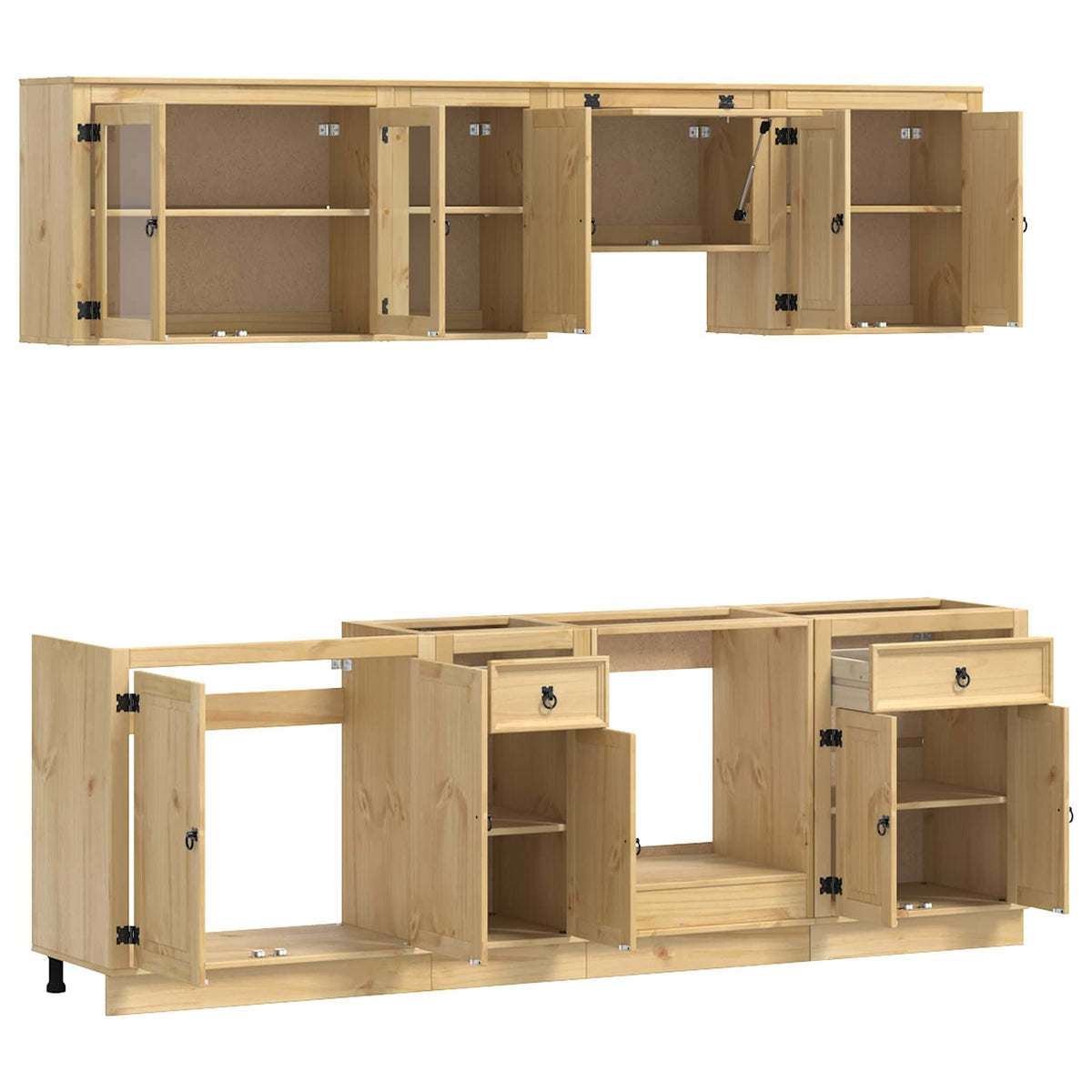 vidaXL Cabinet SKI 8 pcs Honey Brown Solid Pine Wood 5