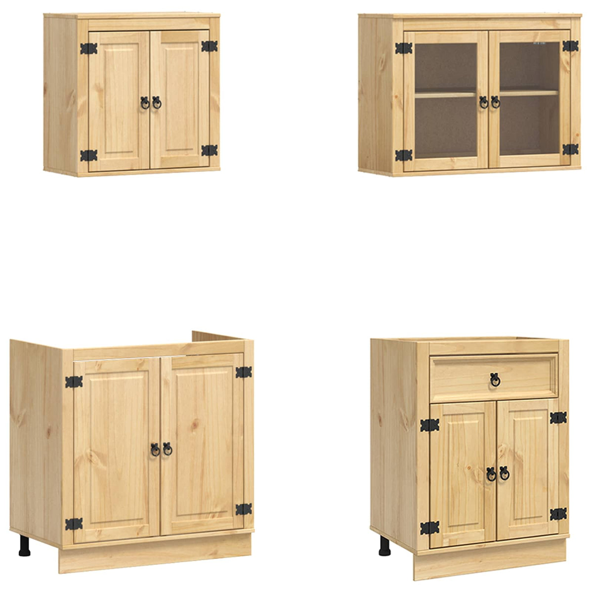 vidaXL Cabinet SKI 8 pcs Honey Brown Solid Pine Wood 6