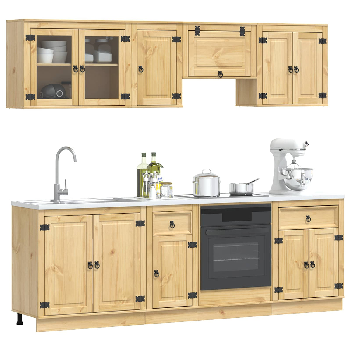 vidaXL Cabinet SKI 8 pcs Honey Brown Solid Pine Wood 3