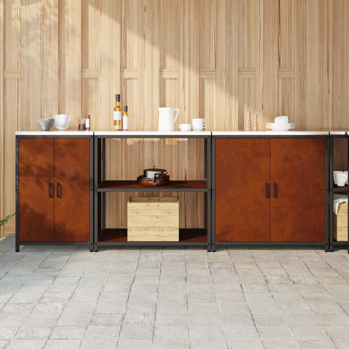 Kitchen Storage Set HATTEM 3 pcs Silver Weathering steel 240 x 50 x 92 cm