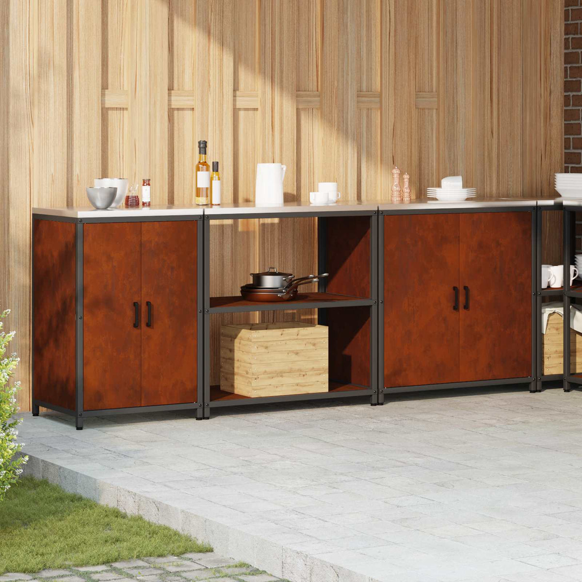 vidaXL Kitchen Storage Set HATTEM 3 pcs Rusty Steel 4
