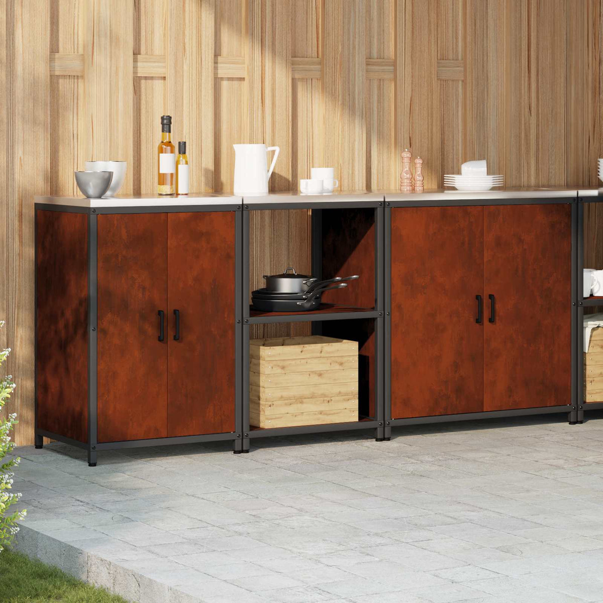 vidaXL Kitchen Storage Set HATTEM 3 pcs Rusty Steel 4