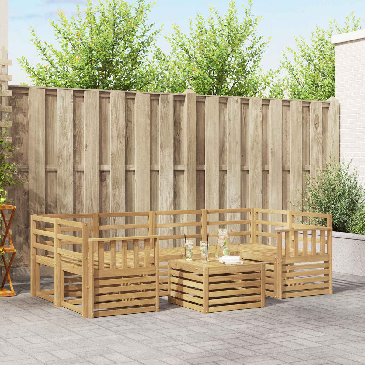 Outdoor Sofa Set 7 pcs 6-Seaters Solid Acacia Wood White Vertical slats