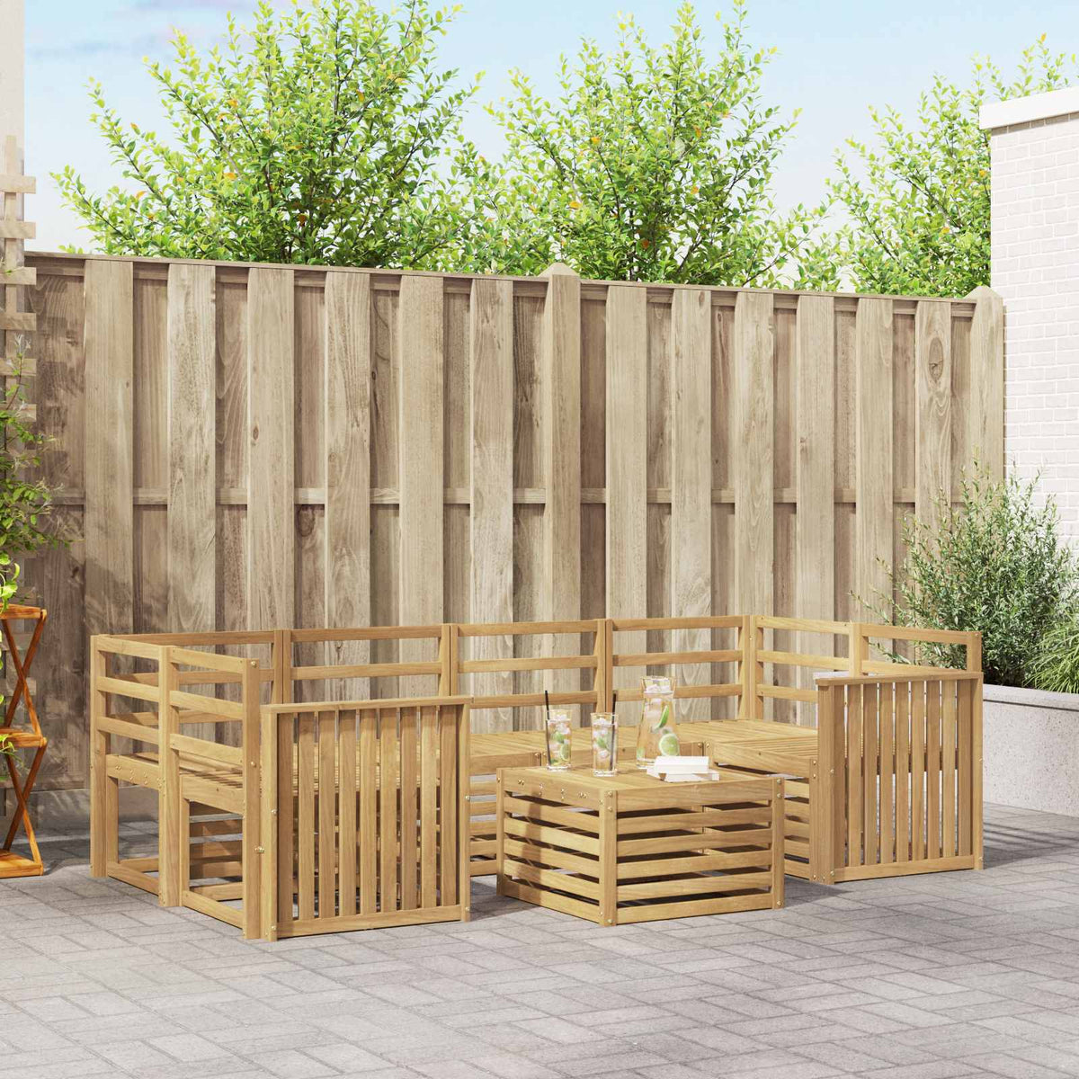 Outdoor Sofa Set 7 pcs 6-Seaters Solid Acacia Wood White Track