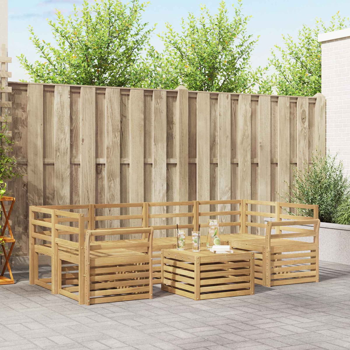 Outdoor Sofa Set 7 pcs 6-Seaters Solid Acacia Wood White Curved