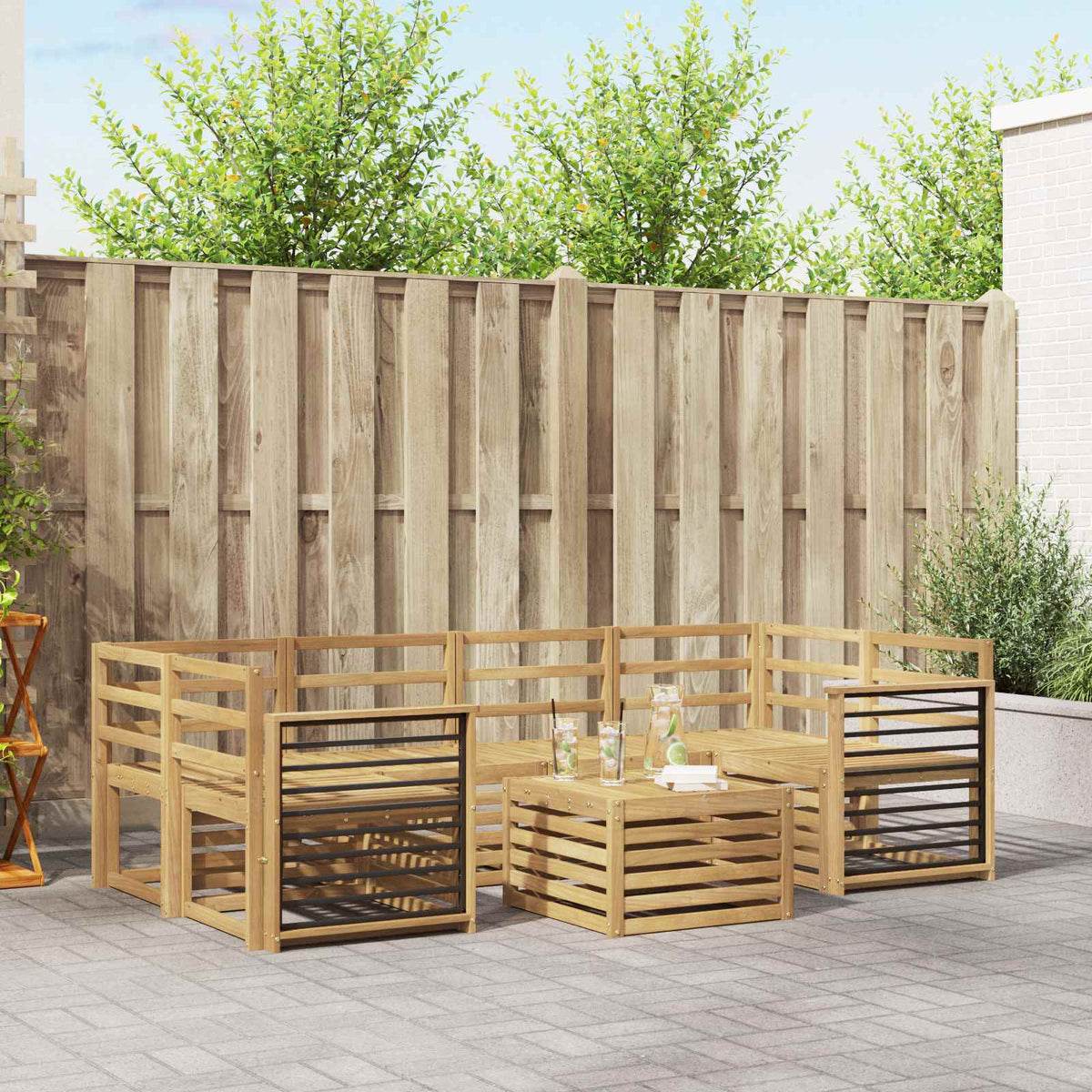 Outdoor Sofa Set 7 pcs 6-Seaters Solid Acacia Wood White suitable for Flat