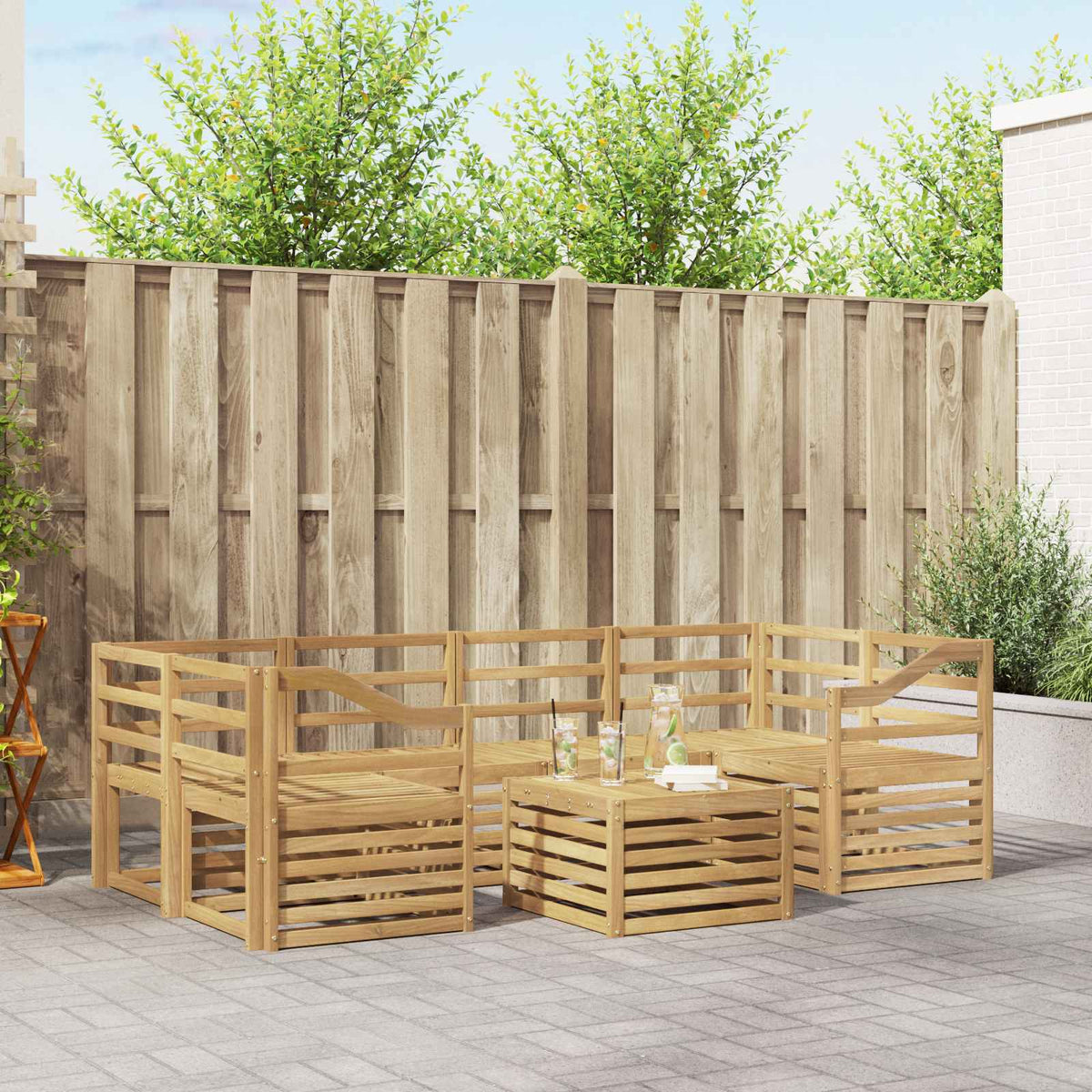 Outdoor Sofa Set 7 pcs 6-Seaters Solid Acacia Wood White Sloped