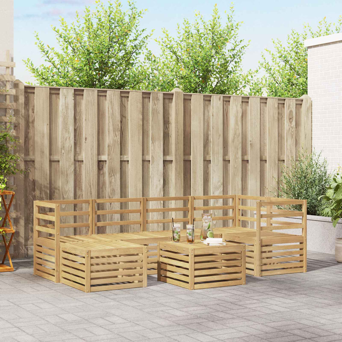 Outdoor Sofa Set 7 pcs 5-Seaters Solid Acacia Wood White Horizontal slats