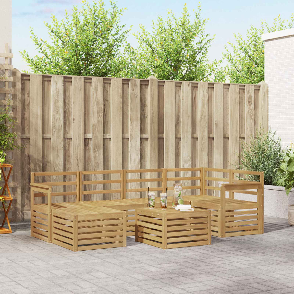 Outdoor Sofa Set 7 pcs 5-Seaters Solid Acacia Wood White Open frame