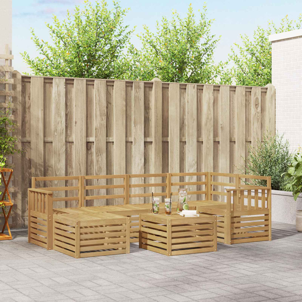 Outdoor Sofa Set 7 pcs 5-Seaters Solid Acacia Wood White Vertical slats