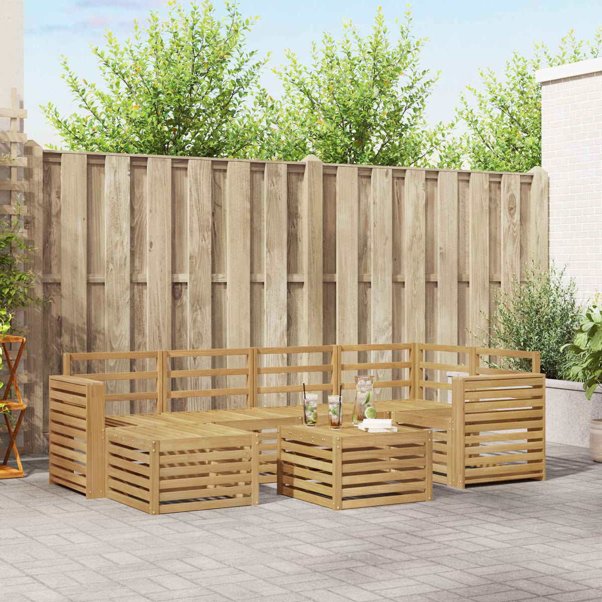 Outdoor Sofa Set 7 pcs 5-Seaters Solid Acacia Wood White Wide flat