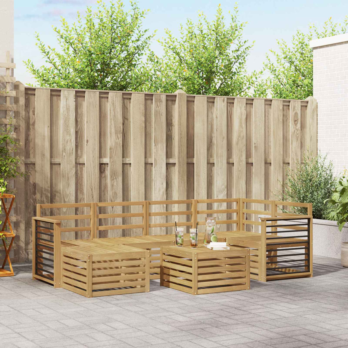 Outdoor Sofa Set 7 pcs 5-Seaters Solid Acacia Wood White Straight