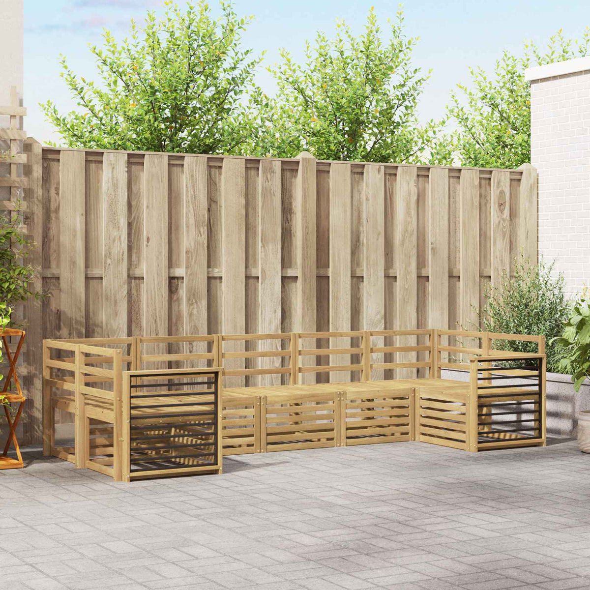 Outdoor Sofa Set 7 pcs 7-Seaters Solid Acacia Wood White Straight