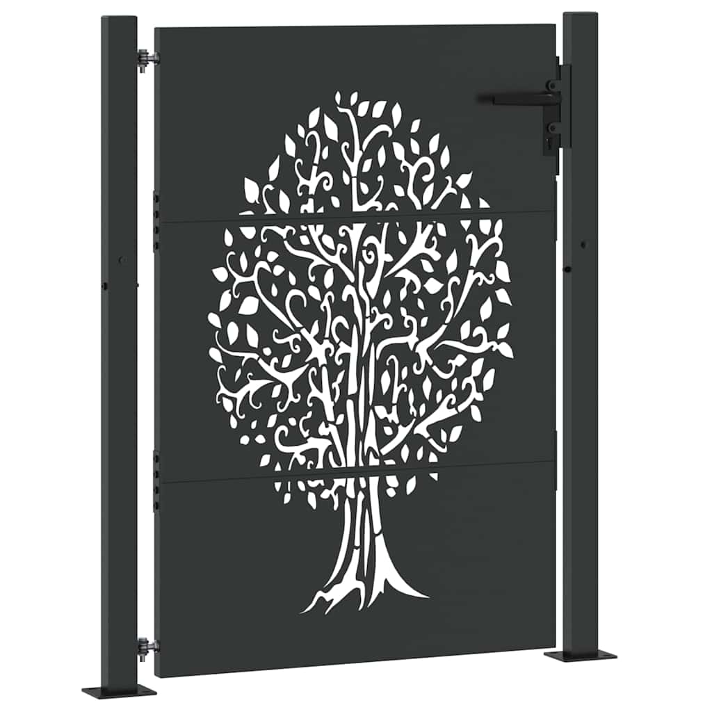 Garden Gate Corten Steel Tree Design Black 100 x 125 cm