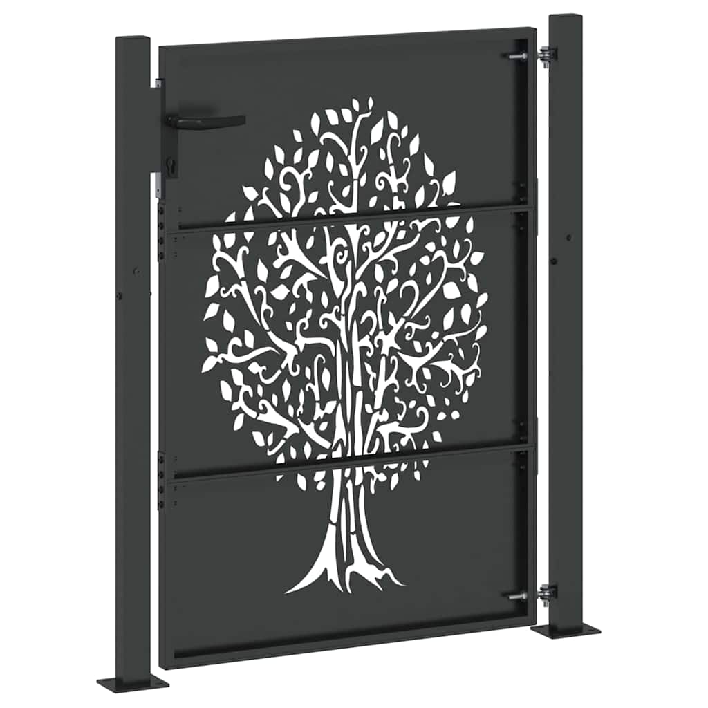 Garden Gate Corten Steel Tree Design Black 100 x 125 cm