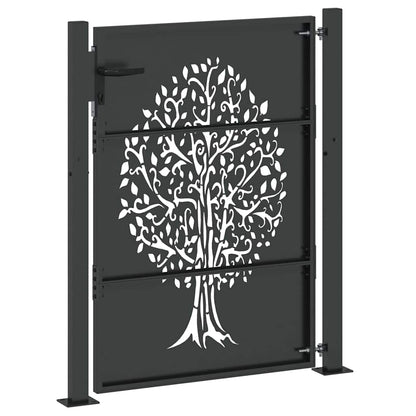 Garden Gate Corten Steel Tree Design Black 100 x 125 cm