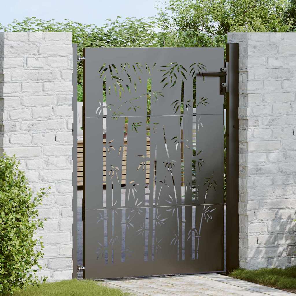 Garden Gate Corten Steel Bamboo Design Black 100 x 125 cm