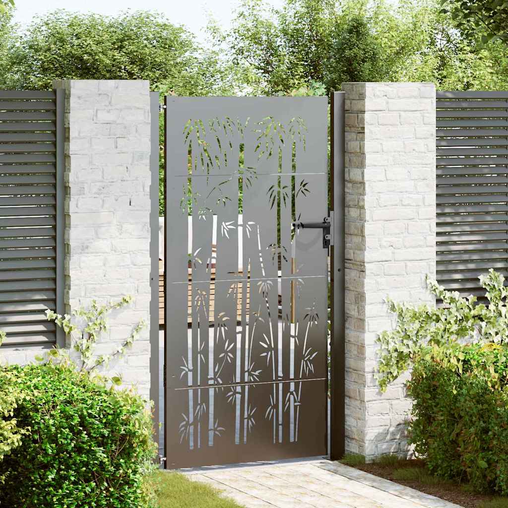 Garden Gate Corten Steel Bamboo Design Black 100 x 175 cm