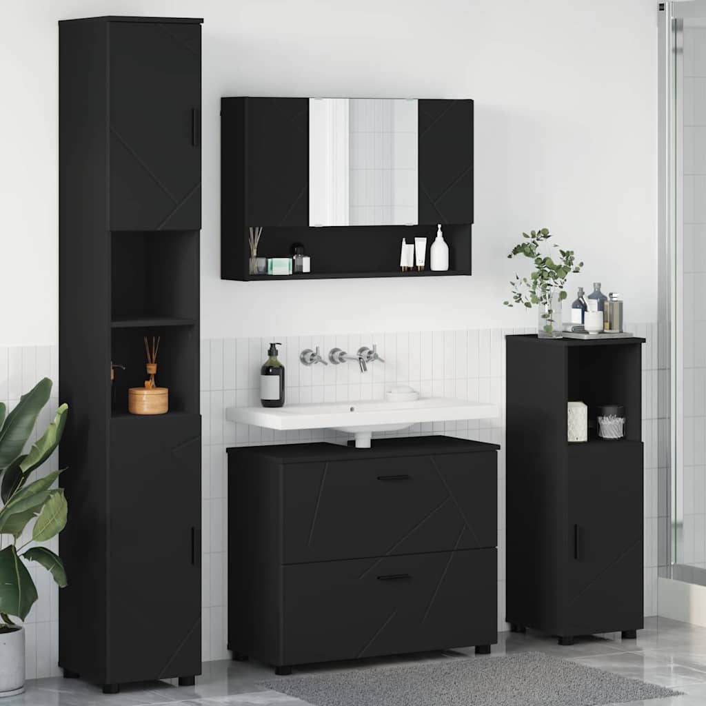 vidaXL Bathroom Furniture Set 4 pcs Black Engineered Wood and Metal 1