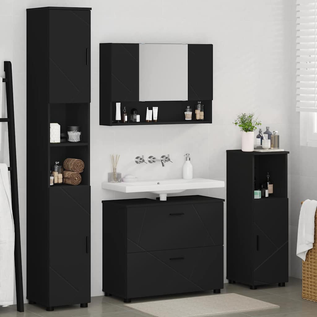 vidaXL Bathroom Furniture Set 4 pcs Black Engineered Wood and Metal 4