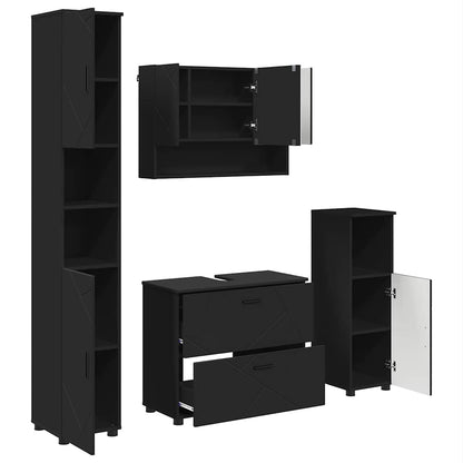 vidaXL Bathroom Furniture Set 4 pcs Black Engineered Wood and Metal 2