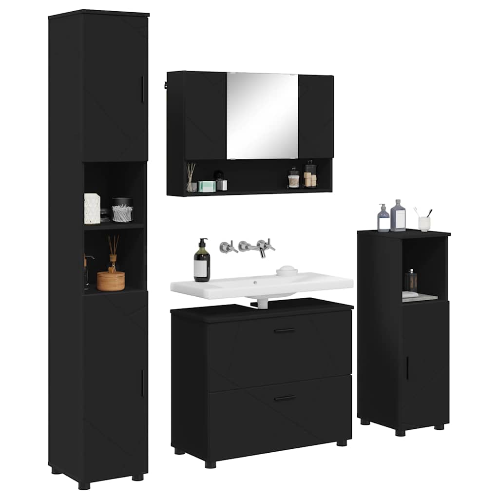 vidaXL Bathroom Furniture Set 4 pcs Black Engineered Wood and Metal 3