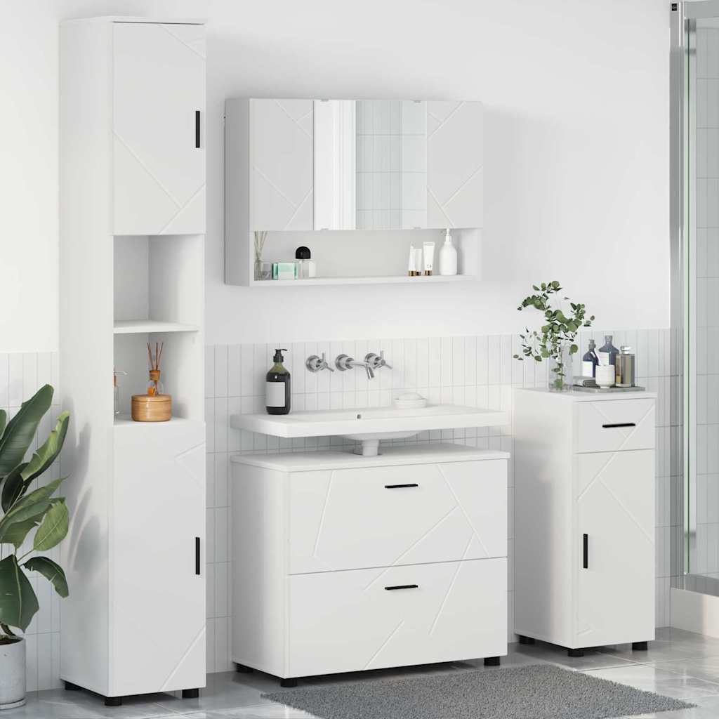 vidaXL Bathroom Furniture Set 4 pcs White Engineered Wood and Metal 1