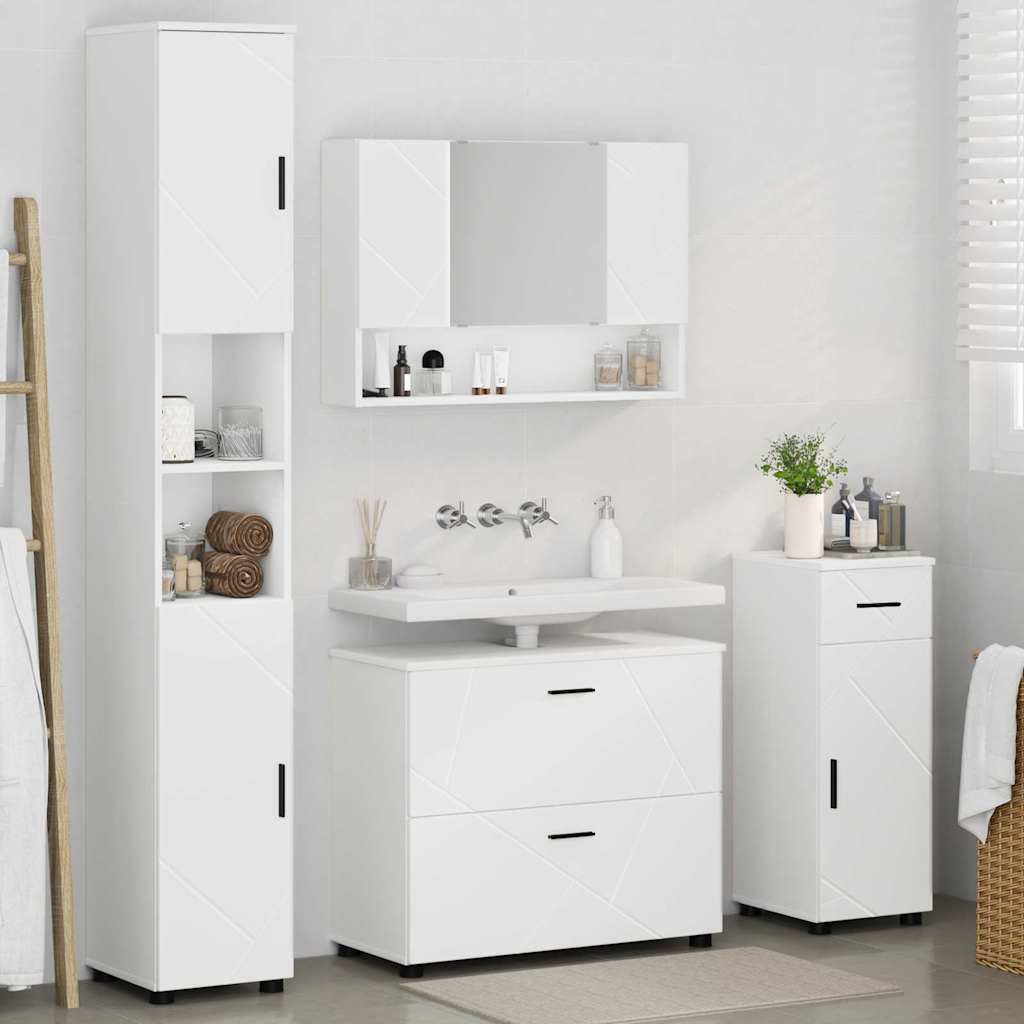 vidaXL Bathroom Furniture Set 4 pcs White Engineered Wood and Metal 4