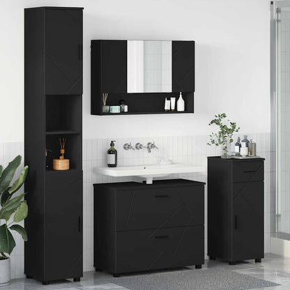 vidaXL Bathroom Furniture Set 4 pcs Black Engineered Wood and Metal 1