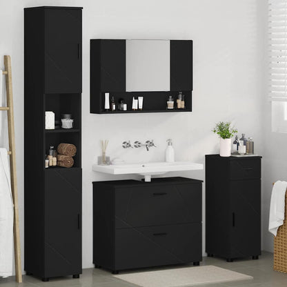 vidaXL Bathroom Furniture Set 4 pcs Black Engineered Wood and Metal 4