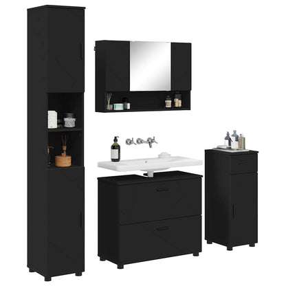 vidaXL Bathroom Furniture Set 4 pcs Black Engineered Wood and Metal 3