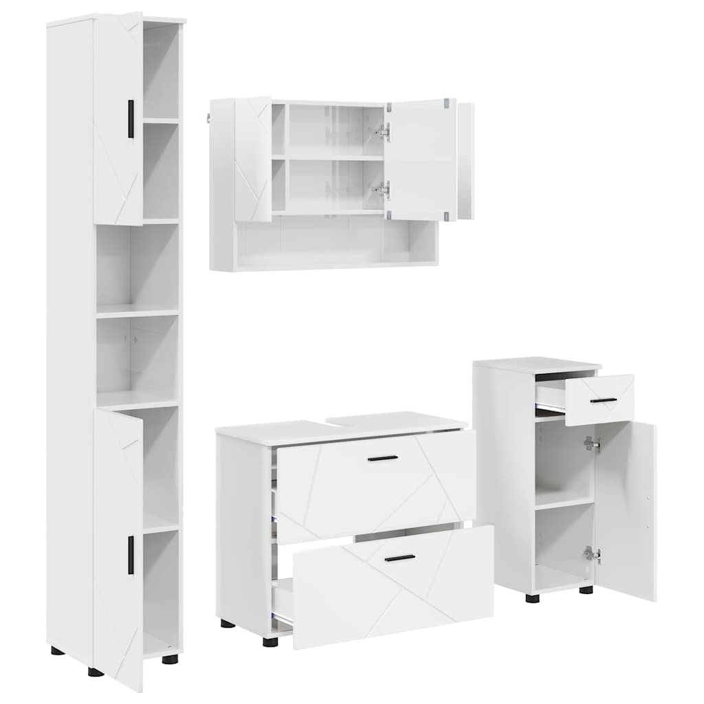 vidaXL Bathroom Furniture Set 4 pcs High Gloss White 2