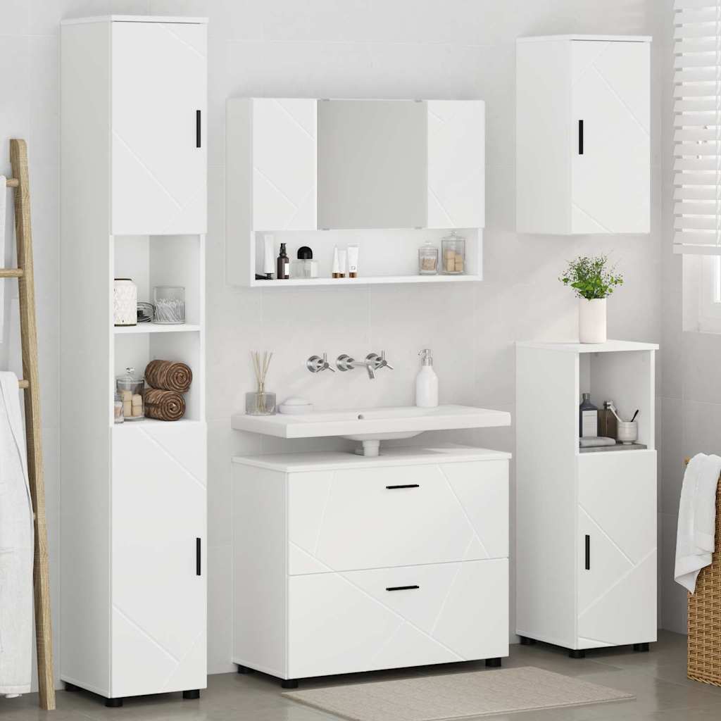 vidaXL Bathroom Furniture Set 5 pcs White Engineered Wood and Metal 4