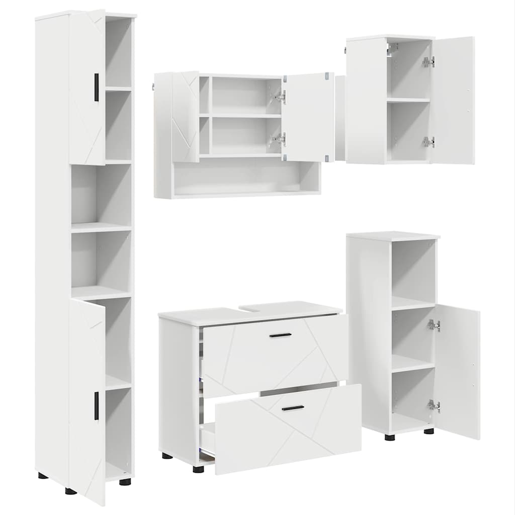 vidaXL Bathroom Furniture Set 5 pcs White Engineered Wood and Metal 2