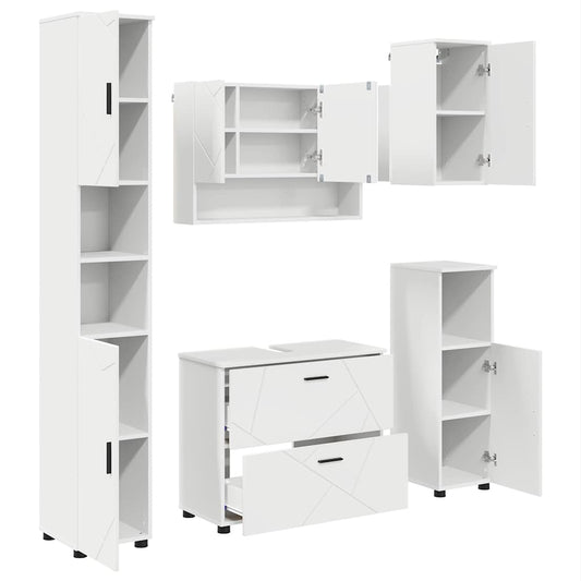 vidaXL Bathroom Furniture Set 5 pcs White Engineered Wood and Metal 2