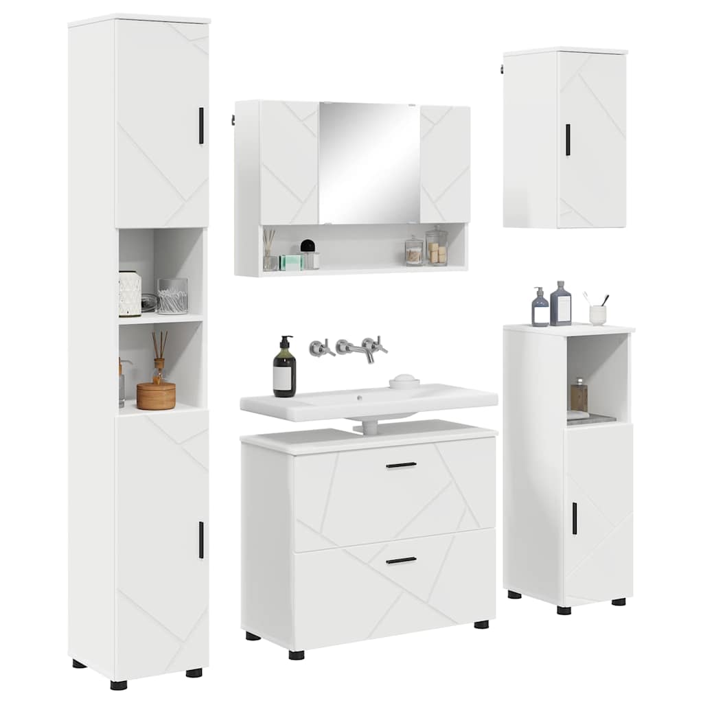 vidaXL Bathroom Furniture Set 5 pcs White Engineered Wood and Metal 3